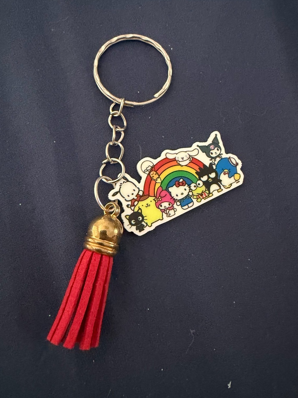 Rainbow Character Keychain with Red Tassel